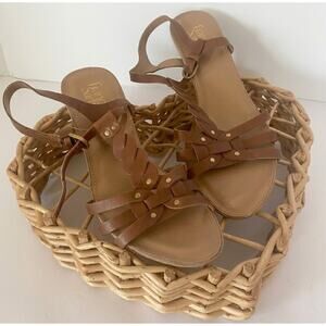 Franco Sarto Brown Leather Strappy Braided Flat Sandals Size 10M Boho